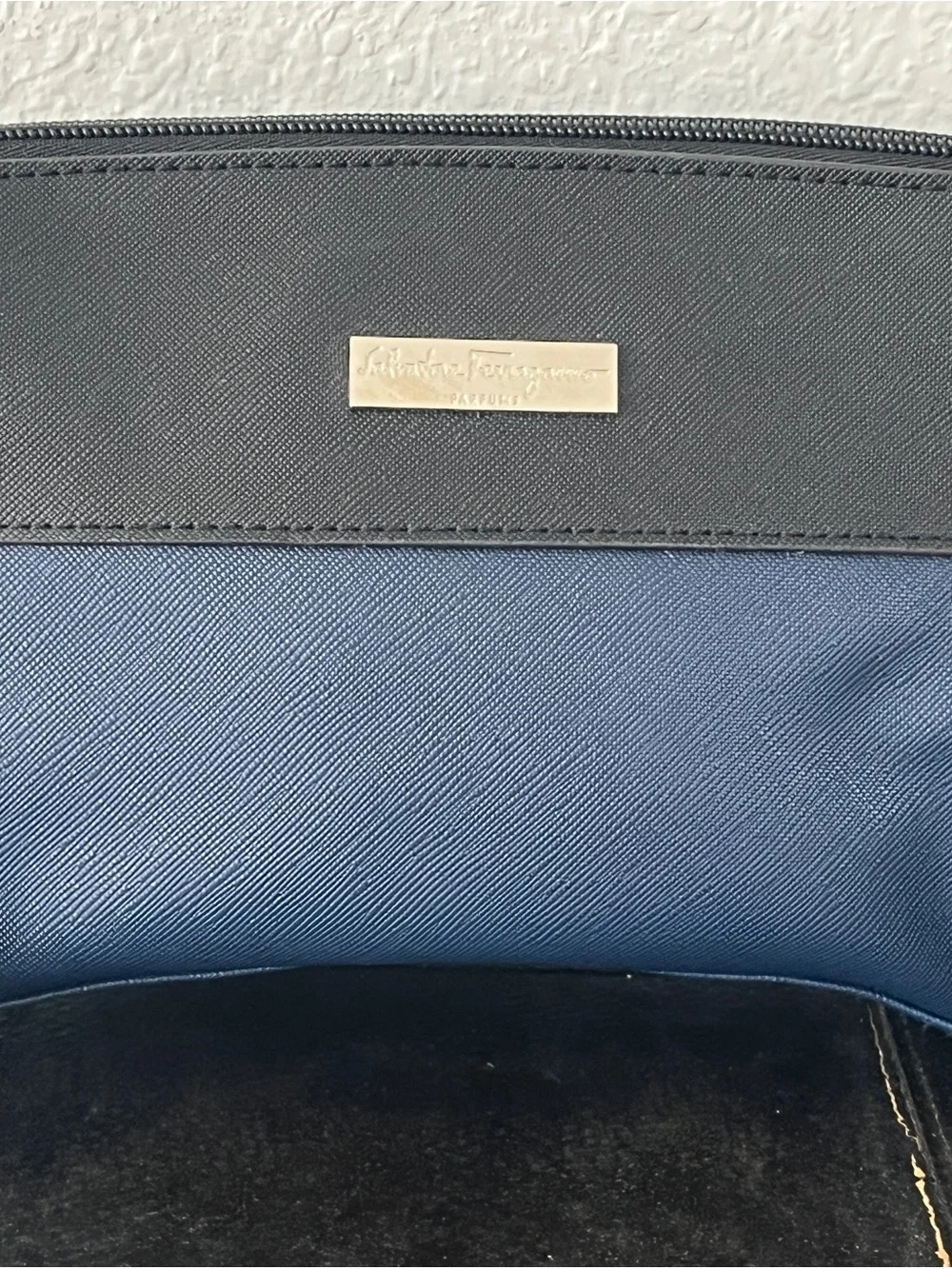 Salvatore Ferragamo Navy and Black Cosmetic Bag with Detachable Keychain